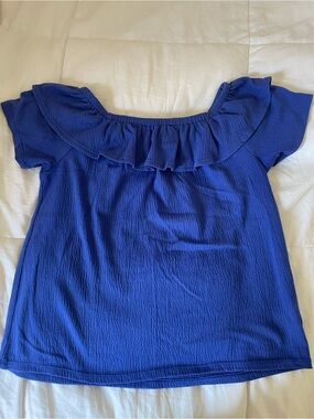 LOFT Royal Blue Ruffle Off-Shoulder Blouse